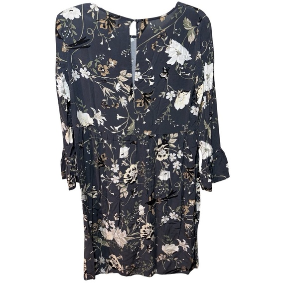 OLD NAVY Blue Gray Floral Butterfly Long Bell Sleeve Dress size Medium - Picture 3 of 14